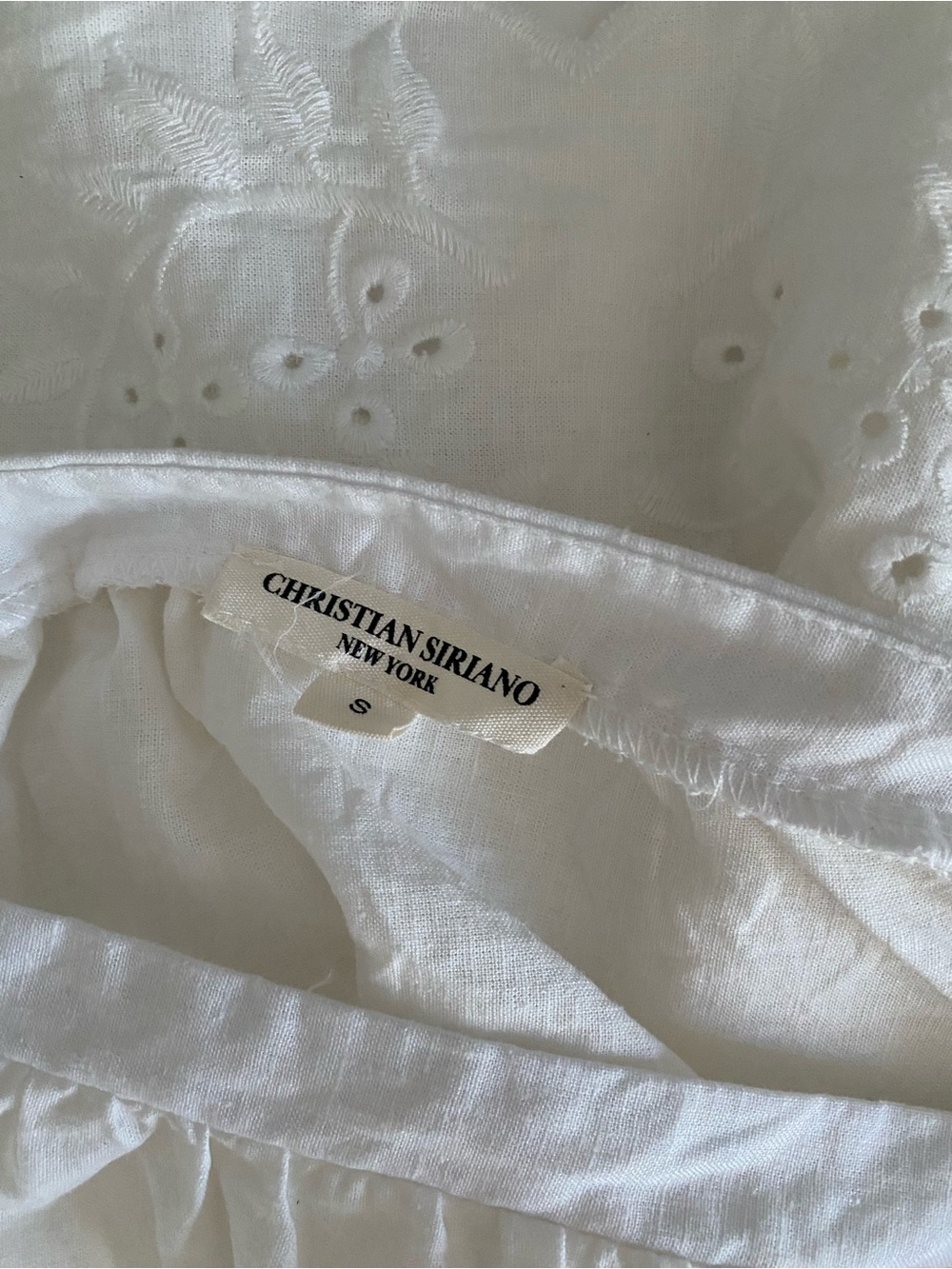 Christian Siriano White Embroidered Blouse Tie Front Sz S Romantic Linen Boho - Picture 7 of 8
